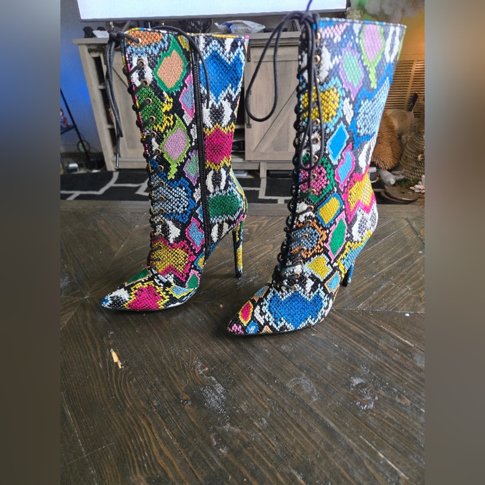 Colorful Snakeskin Lace-Up Women's Boots